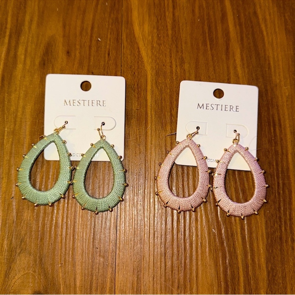 🆕🌿💗MESTIERE: PINK Gold Teardrop Dangle Hoop w/Studs